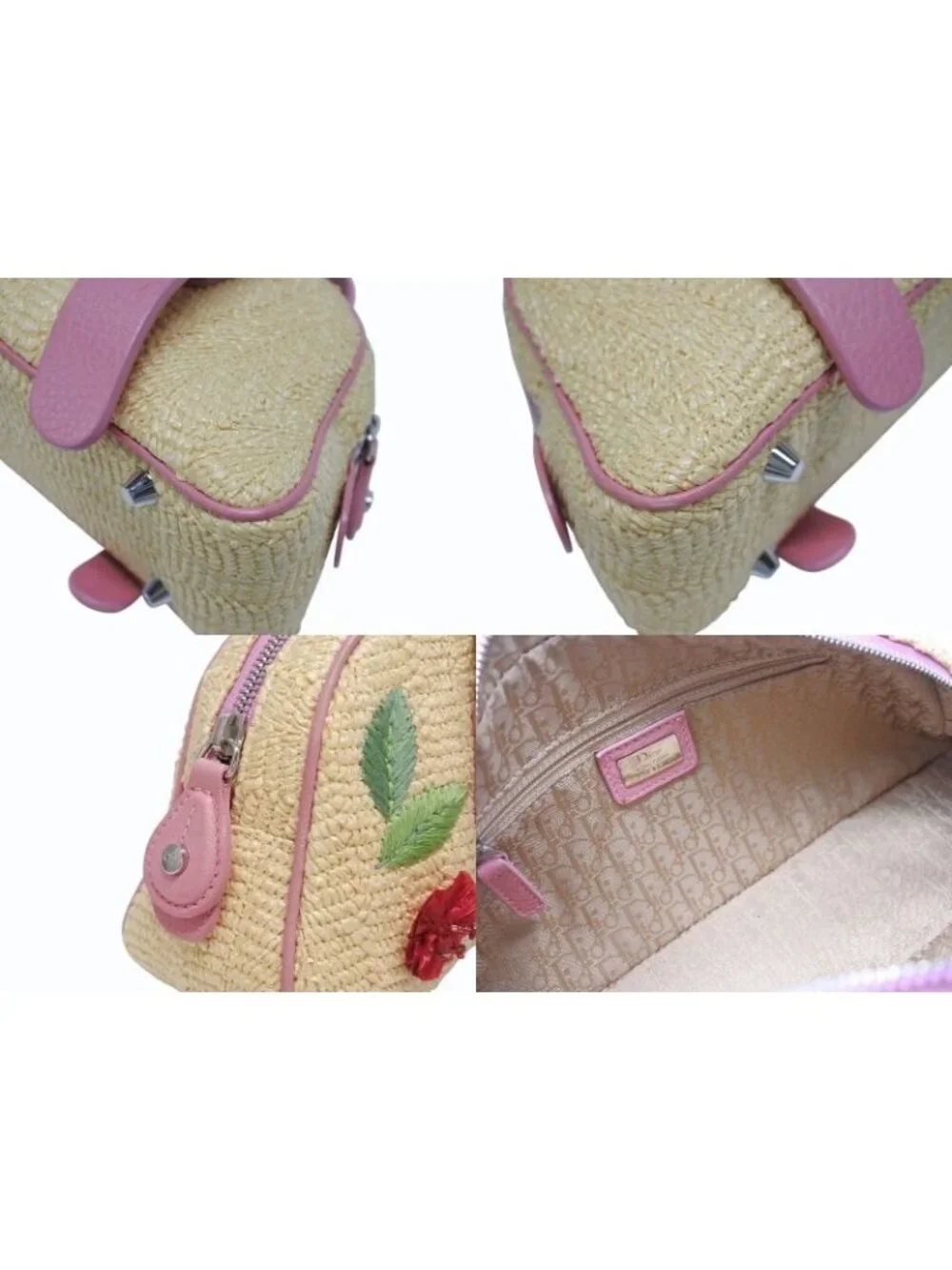 Dior Galliano Era Limited Edition Mini Boston Bag Embroidery Bijou Beige Straw